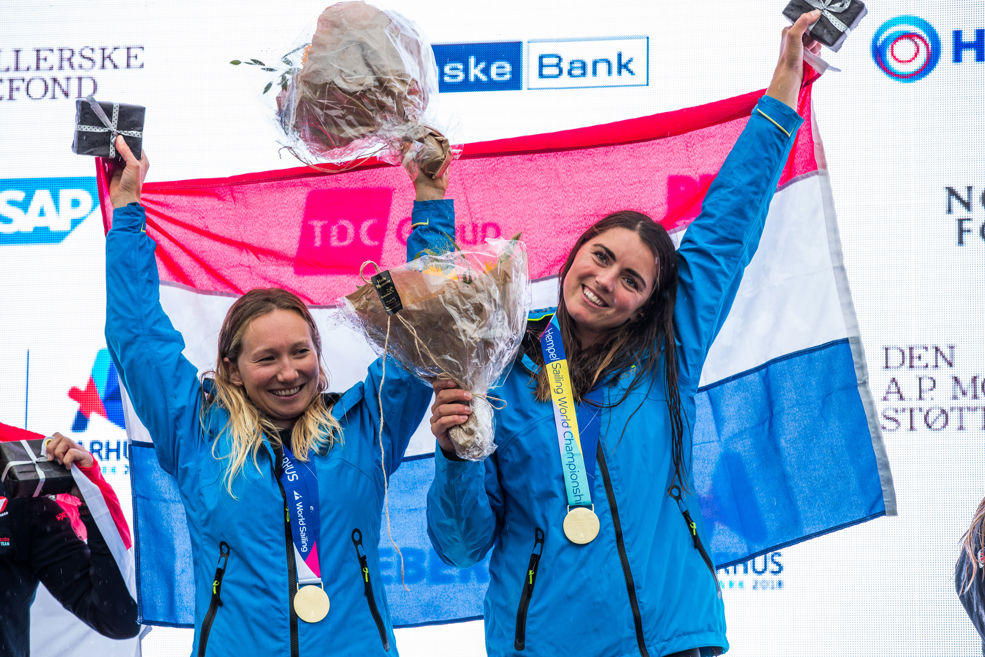 Wereldkampioen 2018 Aarhus, Denemarken Bekkering (l) en Duetz (foto Sailing Energy)